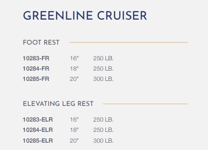 GreenLine Cruiser Wheelchairs, 16” x 16”, with Foot Rest (10283-FR)