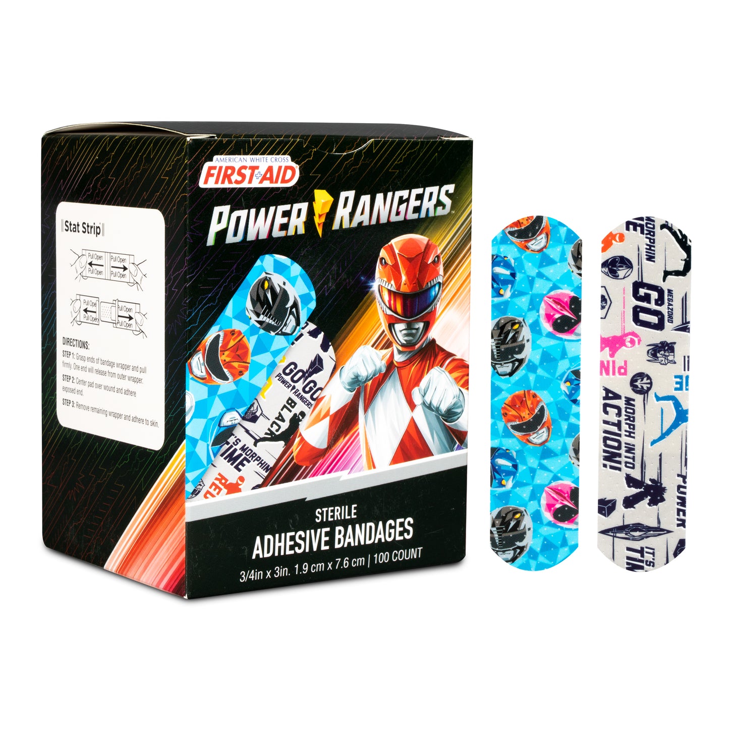 Power Rangers, Stat Strip Adhesive Bandages 3/4" x 3" (1087753)