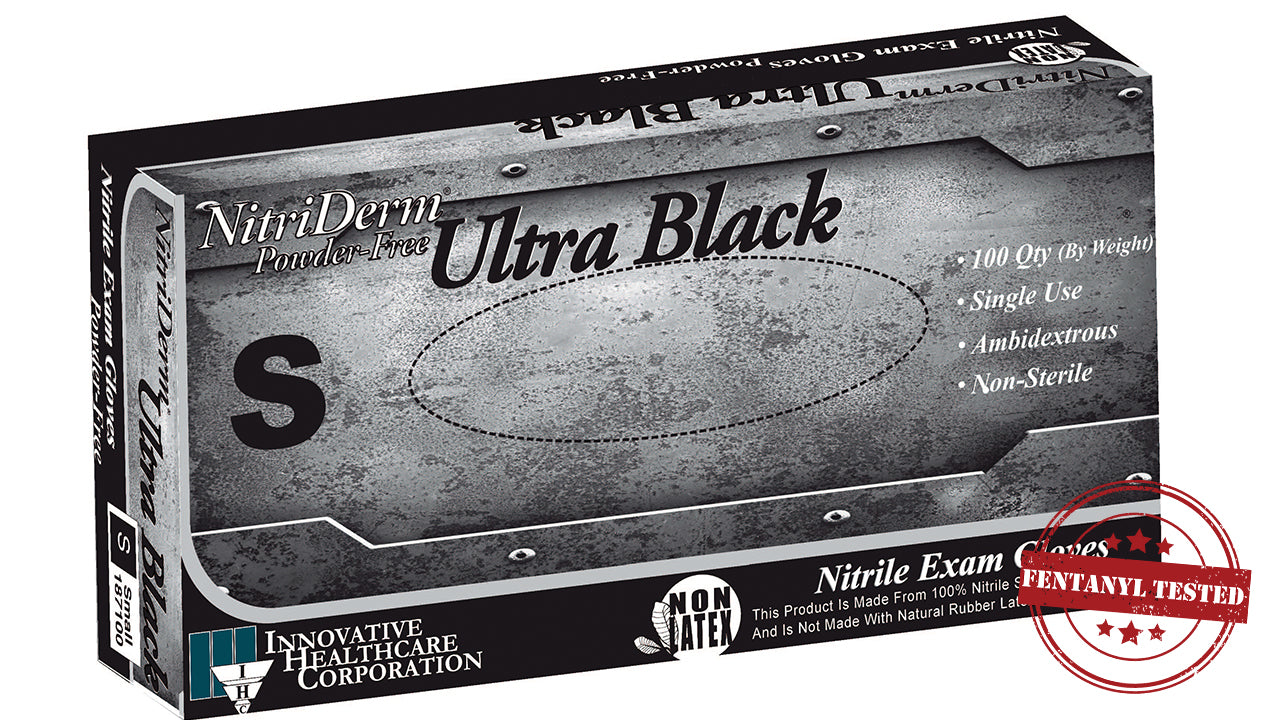 NitriDerm, Nitrile Exam Gloves, Black, Chemo & Fentanyl Tested, Small, Case (IHC 187100)