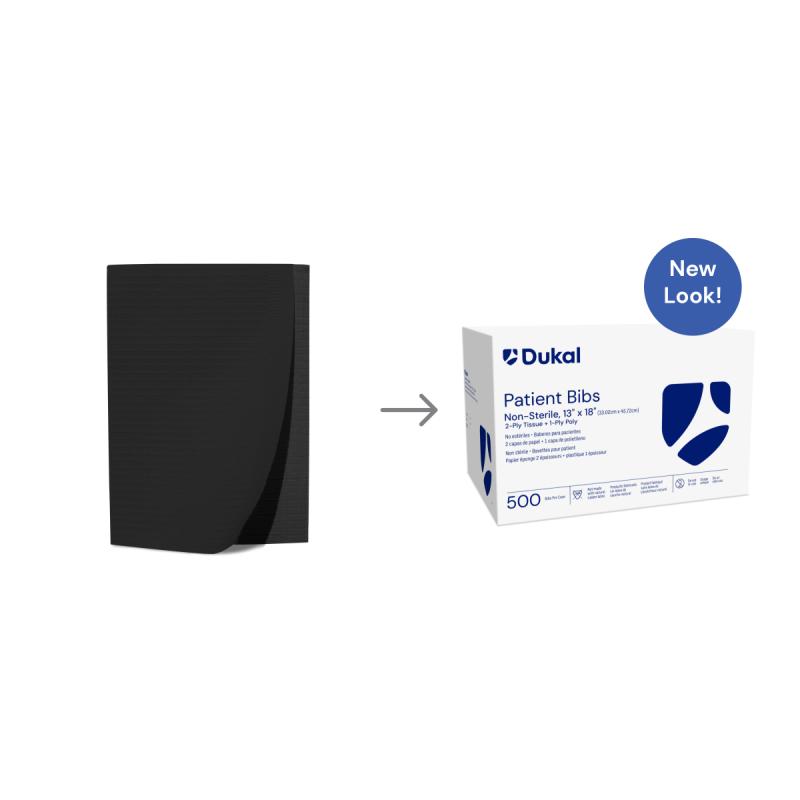Patient Bibs, 2-Ply, 13" x 18", Black