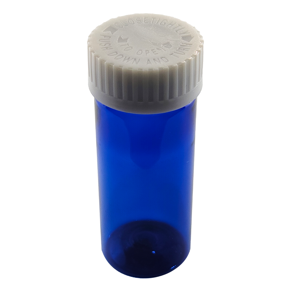 P-Series Vials, 8 Dram, with attached CR Screw Caps, Blue (RXPB08)