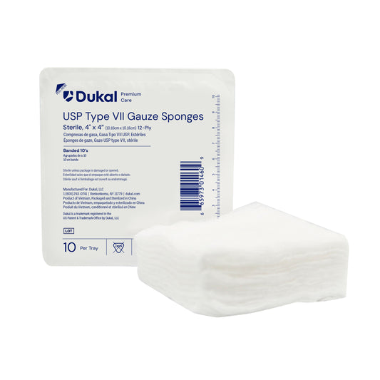 USP Type VII, Sterile Gauze Sponges, 12-Ply, 4" x 4" (412-10)