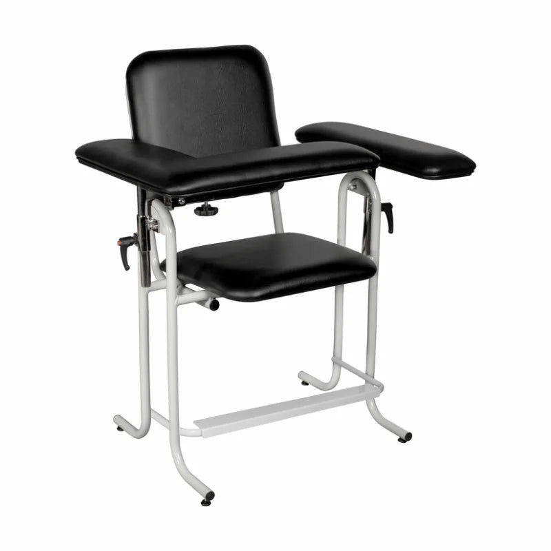 Blood Draw Chair, Tall, Upholstered, with Flip Arm, Black (4383F-BLK)