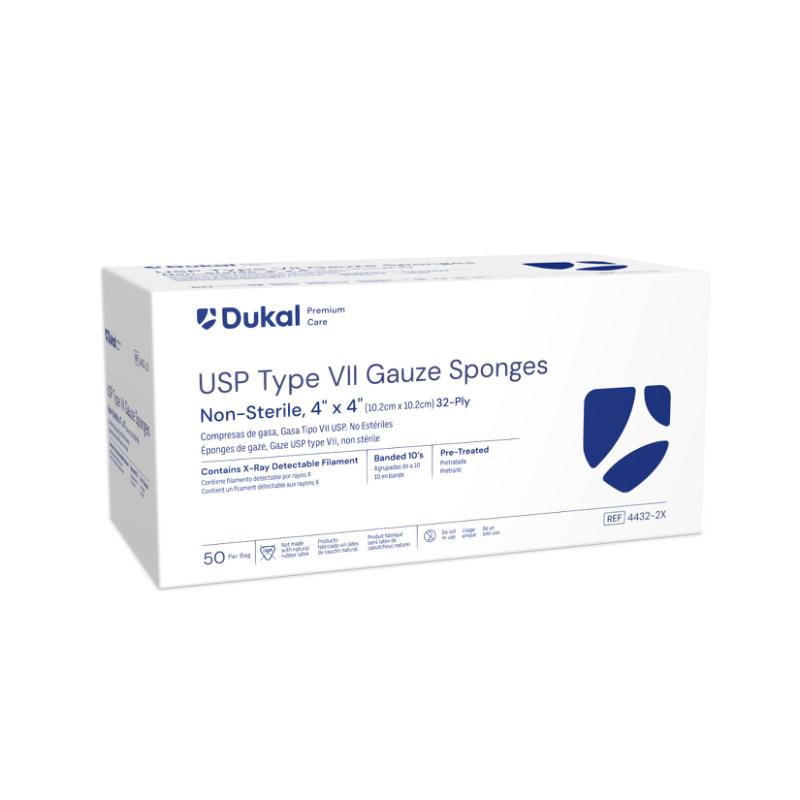 Premium Care Non-Sterile Type VII Gauze Sponges with X-Ray Detectable Filament, 32-Ply, 4" x 4" (4432-2X)