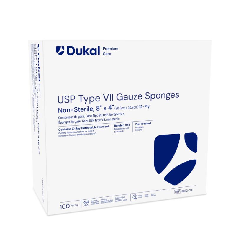 Non-Sterile X-Ray Detectable Type VII Gauze Sponges 8" X 4",12-Ply (4812-2X)