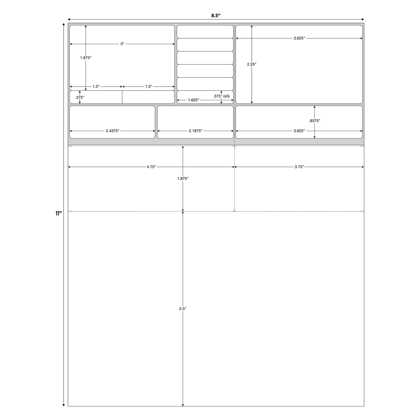 "DuoWebF" Sheet-Fed laser label, Die 581S, Style F Laser Rx Label - 8.5″ x 11″ (5706A)