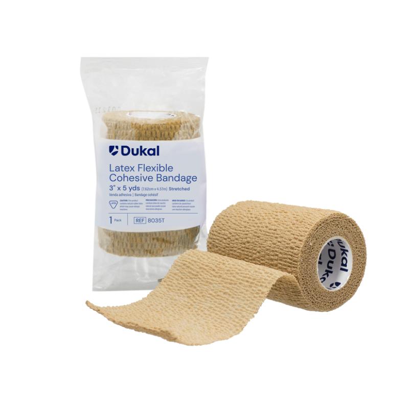 Non-Sterile Latex Cohesive Bandage, 3" x 5 yds, Tan (8035T)