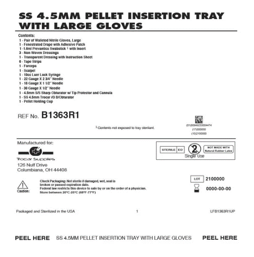 4.5mm Stainless Steel Trocar, Tray Kit, with Antiseptic, Large Gloves (B1363)
