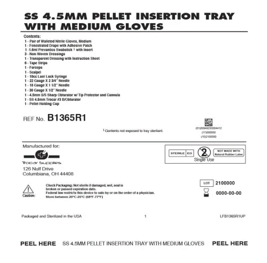 4.5mm Stainless Steel Trocar, Tray Kit, with Antiseptic, Medium Gloves (B1365)