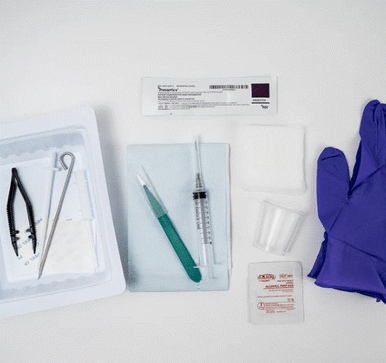 3.2mm Stainless Steel Trocar, Wrapped Kit, with Chlorascrub & Tegaderm, Medium Glove (B1654)