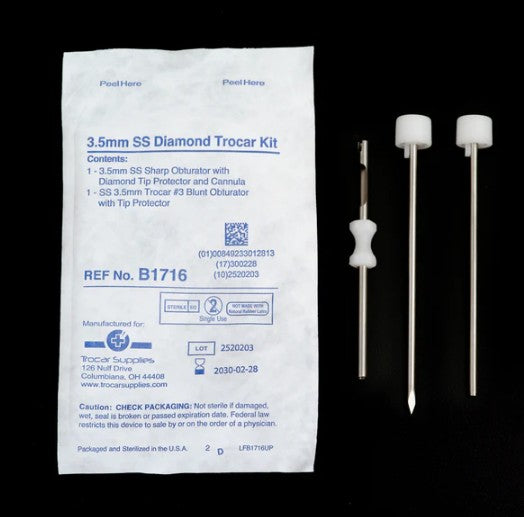 3.5mm Individual Disposable Stainless Steel Diamond Tip Trocar, Case of 20 (B1716)