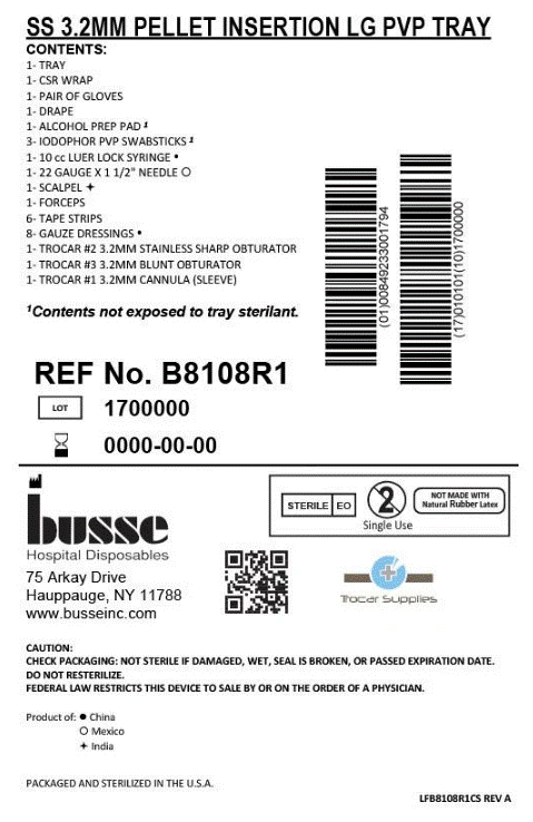 3.2mm Stainless Steel Trocar, Sharp, Wrapped Kit, with Antiseptic, Large Gloves (B8108)