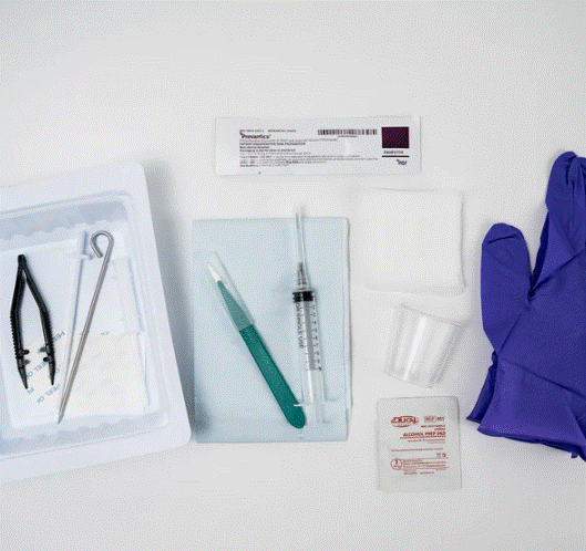3.2mm Stainless Steel Trocar, Sharp, Wrapped Kit, with Chlorascrub & Tegaderm, Large Glove (B8110)