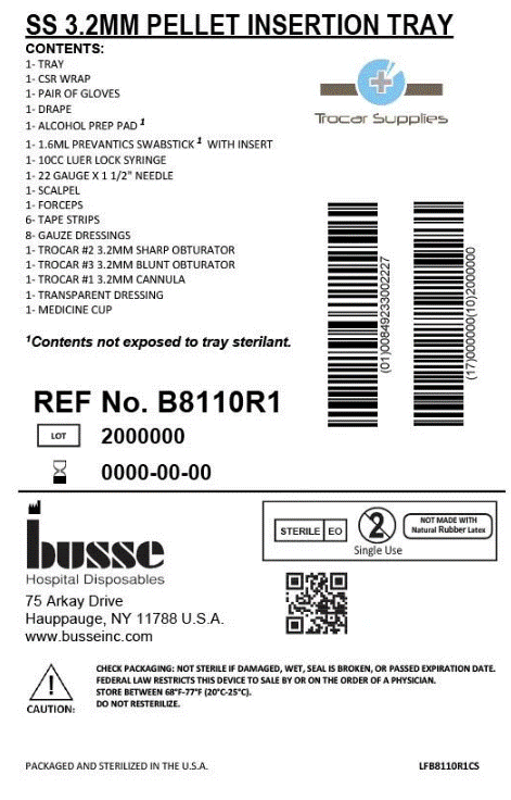 3.2mm Stainless Steel Trocar, Sharp, Wrapped Kit, with Chlorascrub & Tegaderm, Large Glove (B8110)