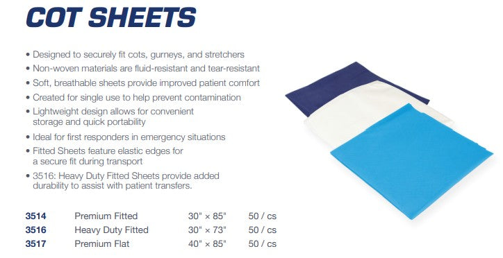 Premium Flat Cot Sheet, 40" x 85", Case of 50 (3517)