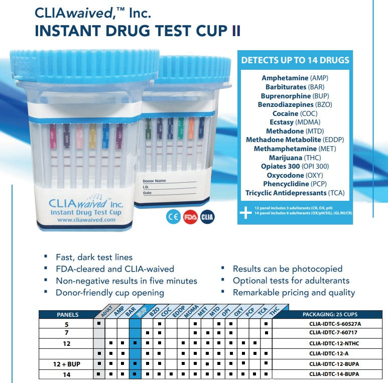 IDTC II, 12 Panel Drug Test Cup, No THC (CLIA-IDTC-12-NTHC)