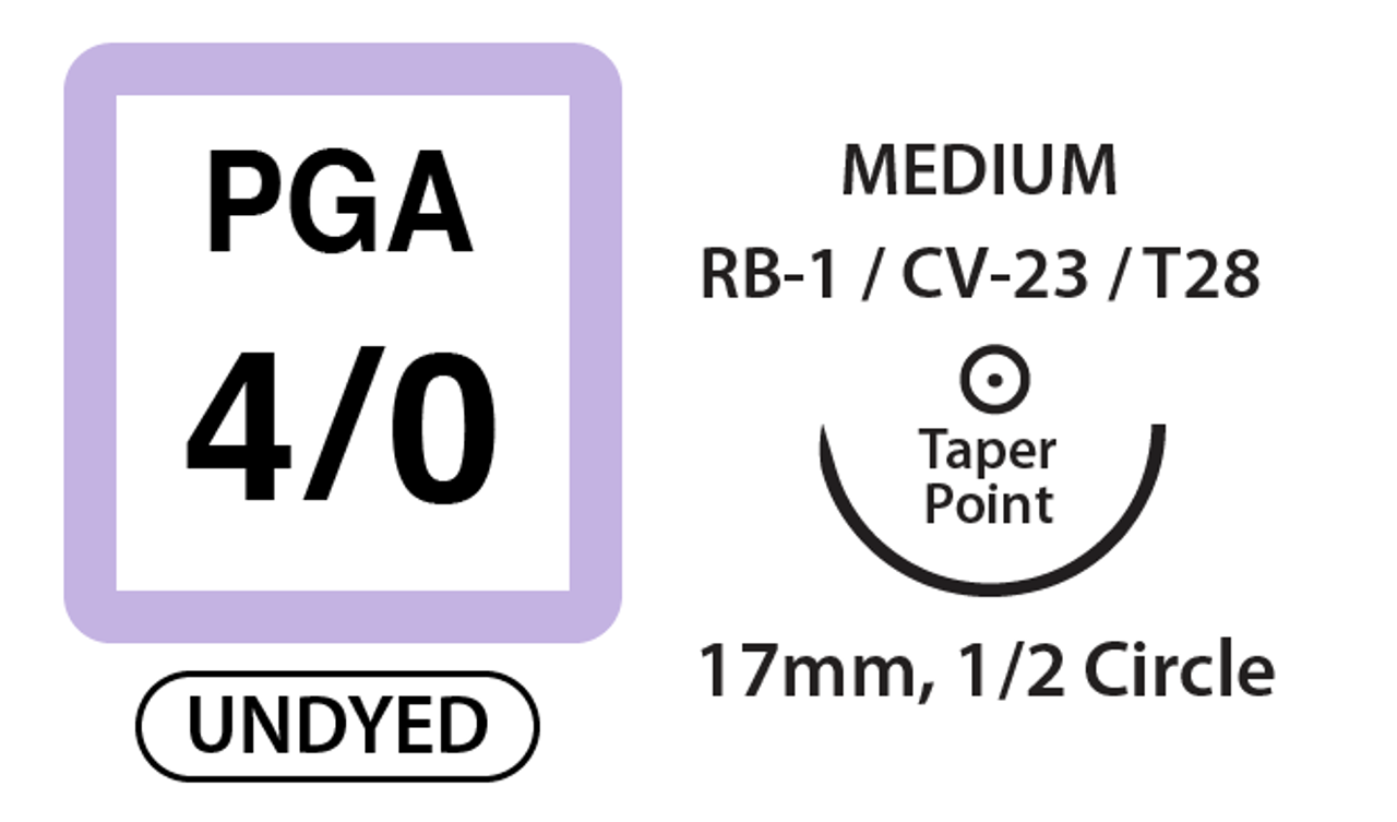 UNIFY, PGA Surgical Sutures, Size 4/0, 30" Thread, 17mm 1/2 Circle Taper Point Needle, Undyed (M-G430T17-U)