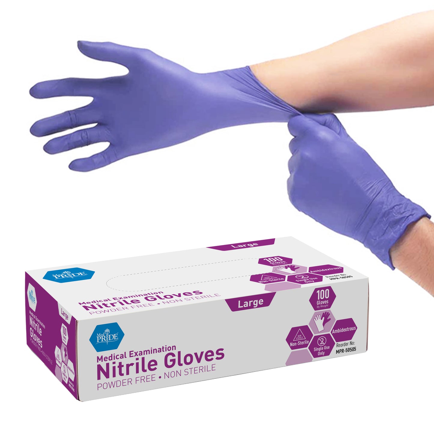 MedPride, Nitrile Exam Glove, Large, Blue (MPR-50505)