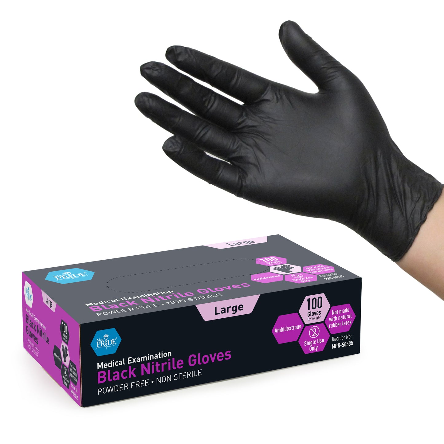 MedPride, Black Nitrile Exam Gloves, Large (MPR-50535)