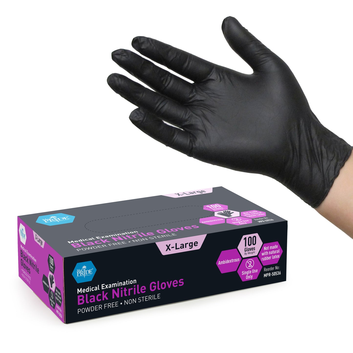 MedPride, Black Nitrile Exam Gloves, X-Large (MPR-50536)