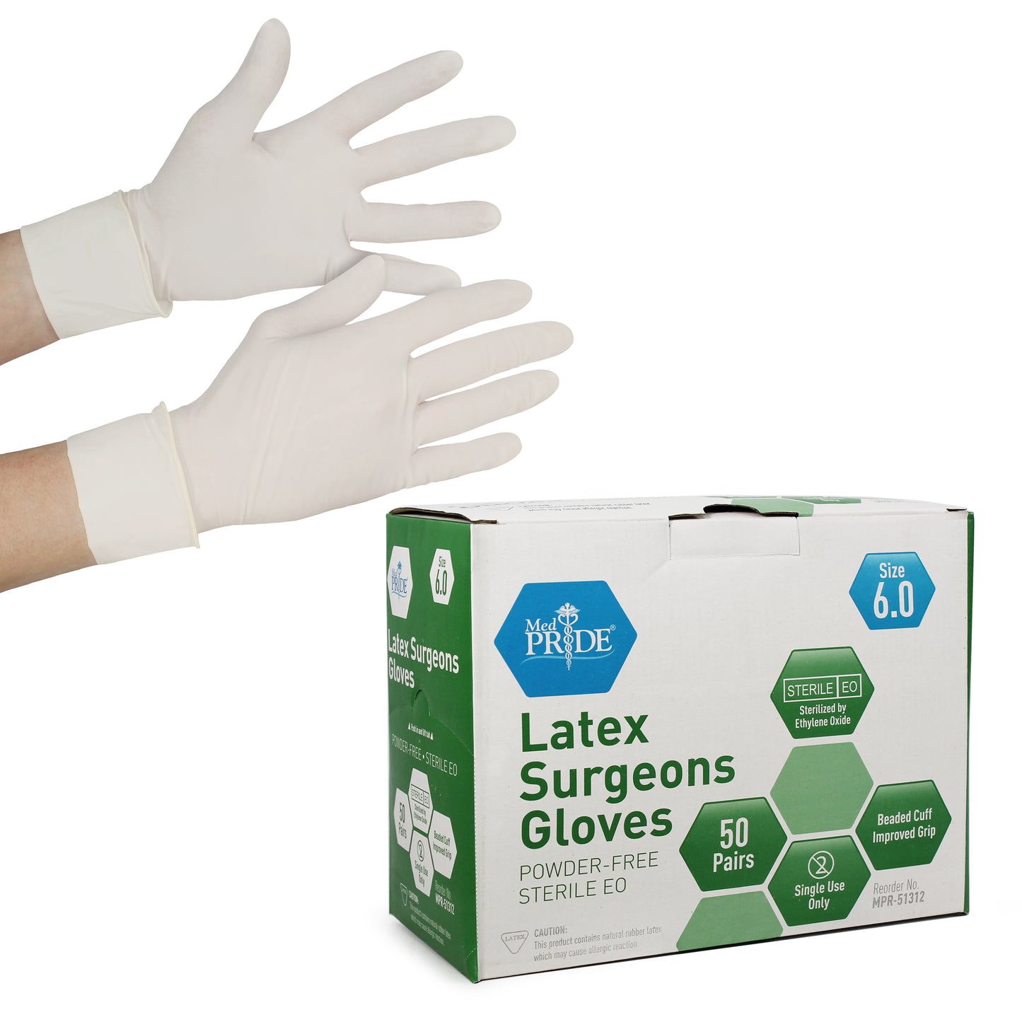 MedPride, Latex Surgeons Gloves, Pairs, Size 6, Sterile, Case (MPR-51312)