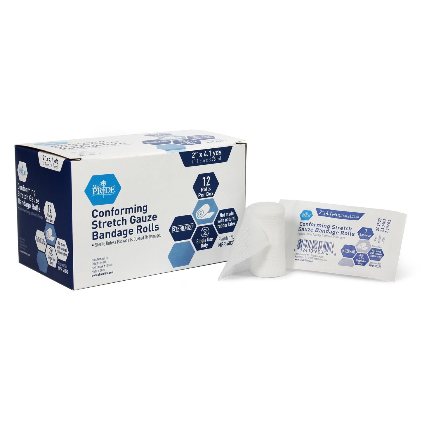 MedPride, Conforming Stretch Gauze Bandage Roll, 2" x 4.1 yds, Case (MPR-60322)