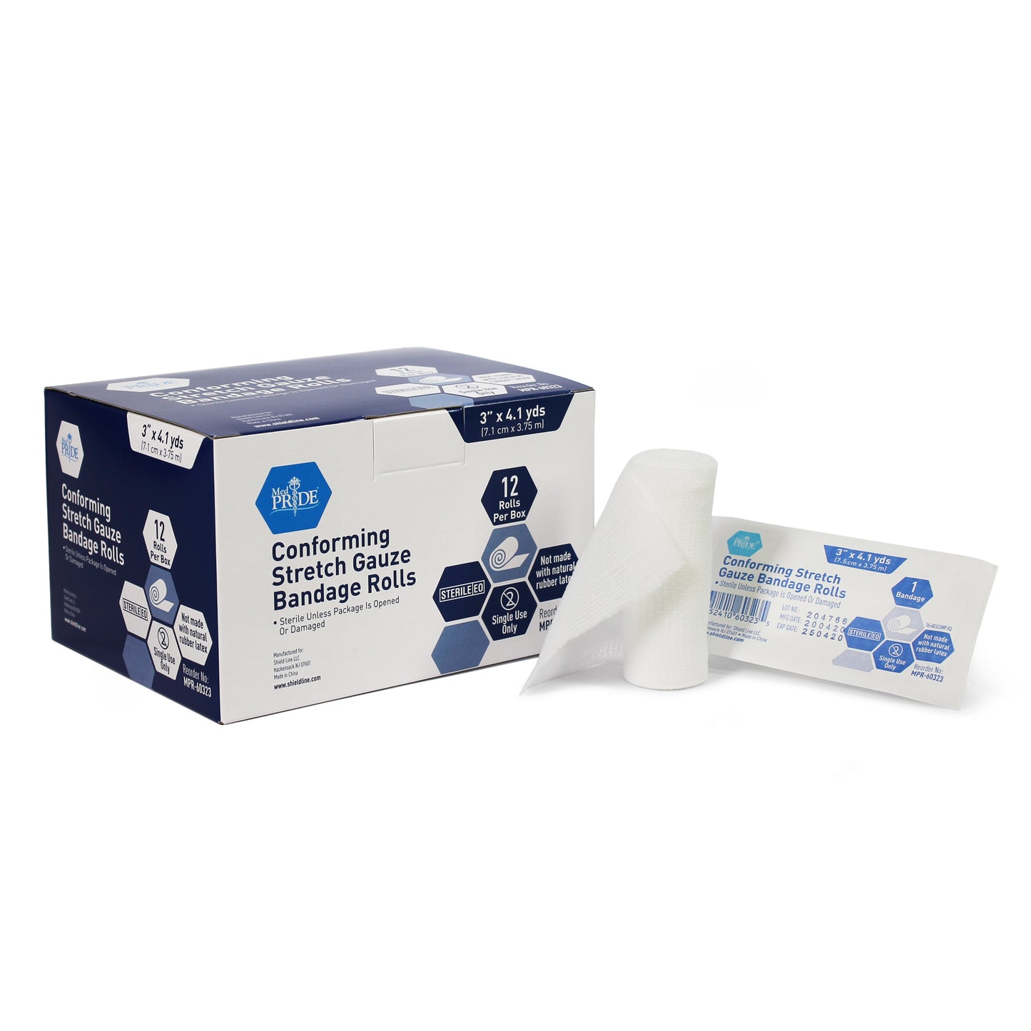 MedPride, Conforming Stretch Gauze Bandage Roll, 3" x 4.1 yds, Case (MPR-60323)