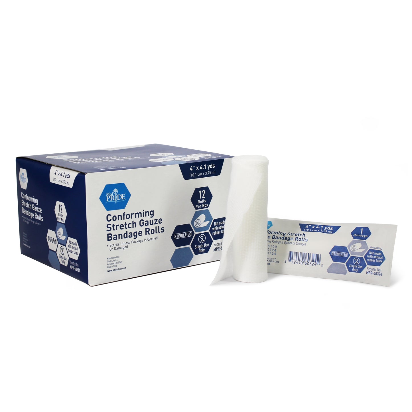 MedPride, Conforming Stretch Gauze Bandage Roll, 4" x 4.1 yds, Case (MPR-60324)
