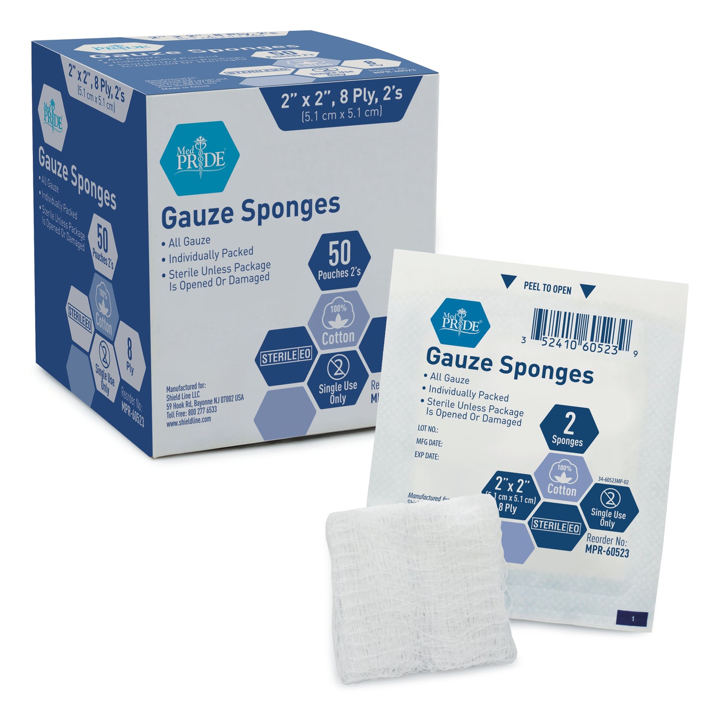Gauze Sponge Sterile - 2's, 2x2 - 8 Ply - 30/50/cs. (3M)