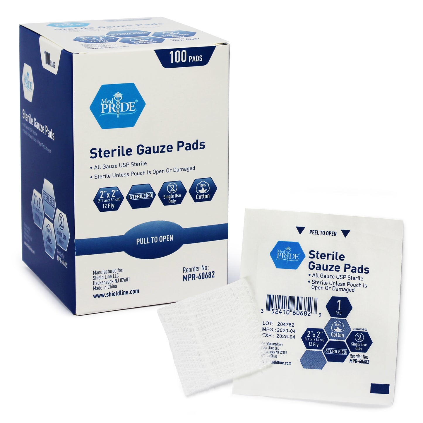 MedPride, Sterile Gauze Pad, 1's, 2" x 2", 12-Ply, Case (MPR-60682)