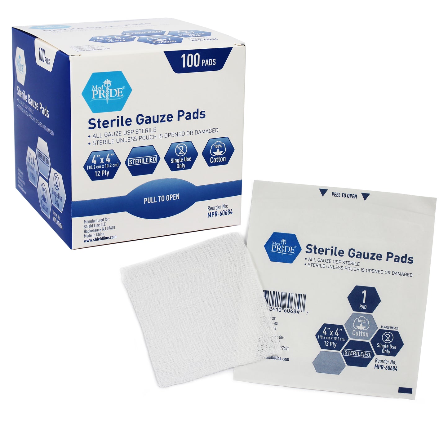 MedPride, Sterile Gauze Pad, 1's, 4" x 4", 12 Ply, Case (MPR-60684)