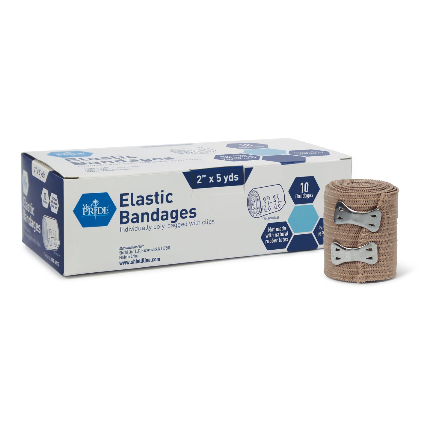 Elastic Bandages - N/S with clips - 2" - 5/10/cs.