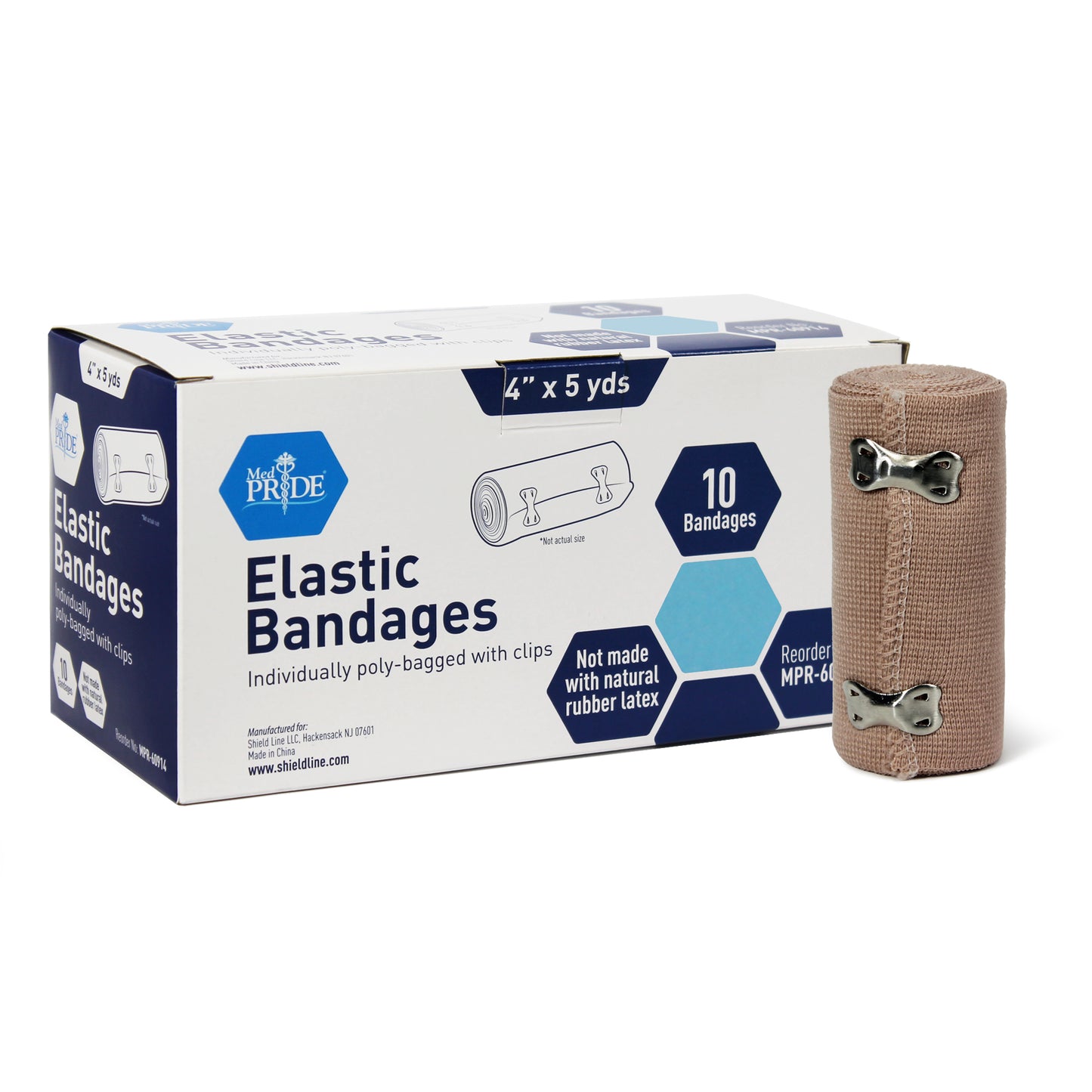 Elastic Bandages - N/S with clips - 4" - 5/10/cs.