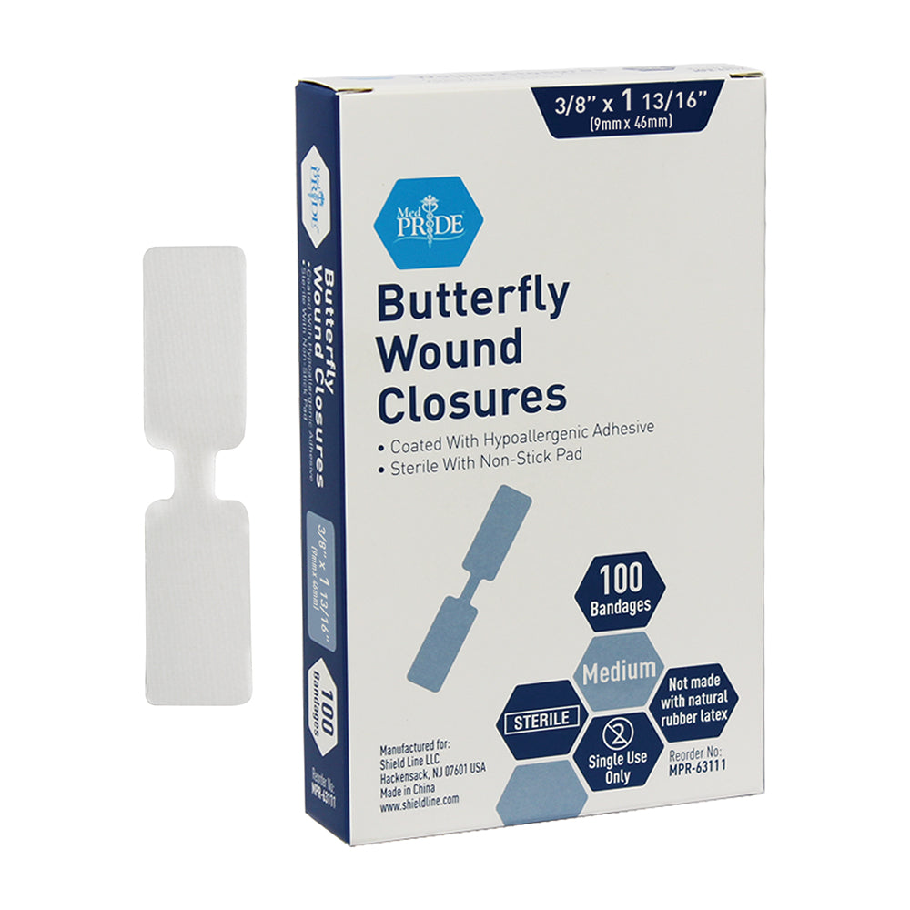 MedPride, Butterfly Adhesive Bandage, 3/8" x 1-13/16", Sterile, Case (MPR-63111)