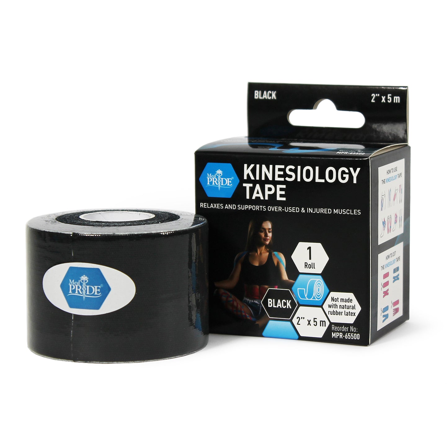 Kinesiology Tape - Black - 2" x 5m - 6 packs of 24 indiv. bxs/cs. (144 total rolls)