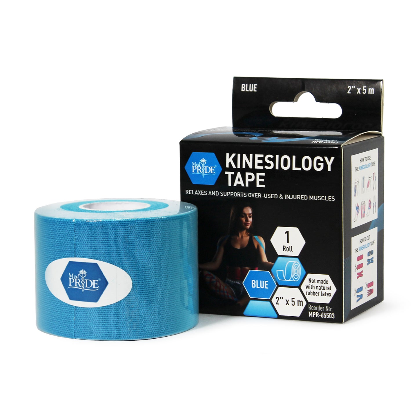Kinesiology Tape - Blue - 2" x 5m - 6 packs of 24 indiv. bxs/cs. (144 total rolls)