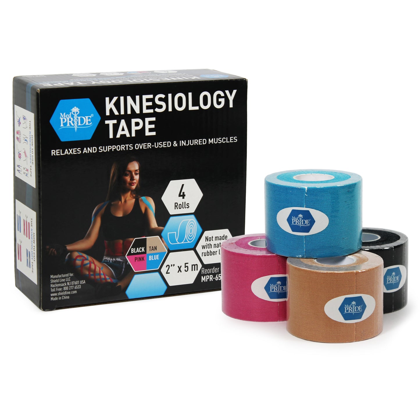 Kinesiology Tape - Mixed Colors - 2" x 5m - 4 rolls/bx, 30 bxs/cs. (120 total rolls)