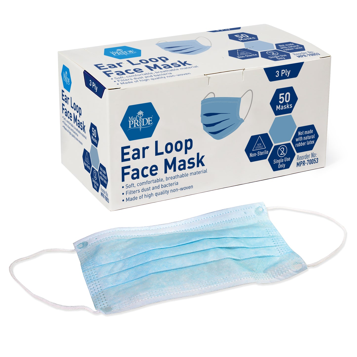 MedPride, Ear Loop Face Mask, Blue (MPR-70053)