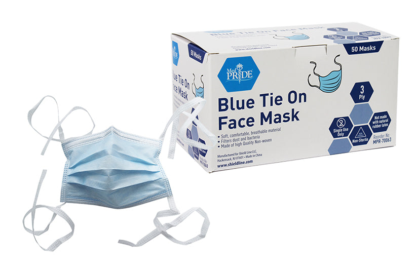 Med Pride Tie on Face Mask - Blue - 12/50/cs.