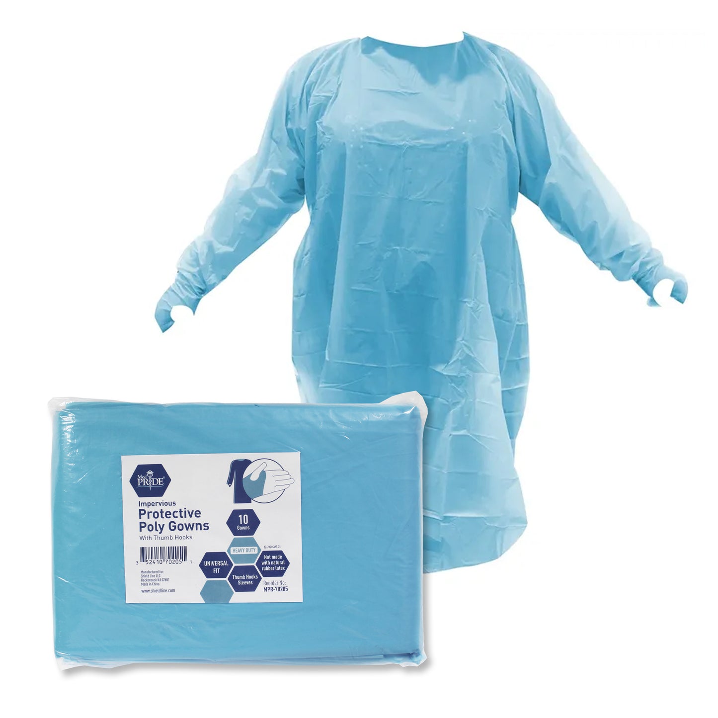 Protective Poly Gown, w/thumb hooks -10/10/cs.