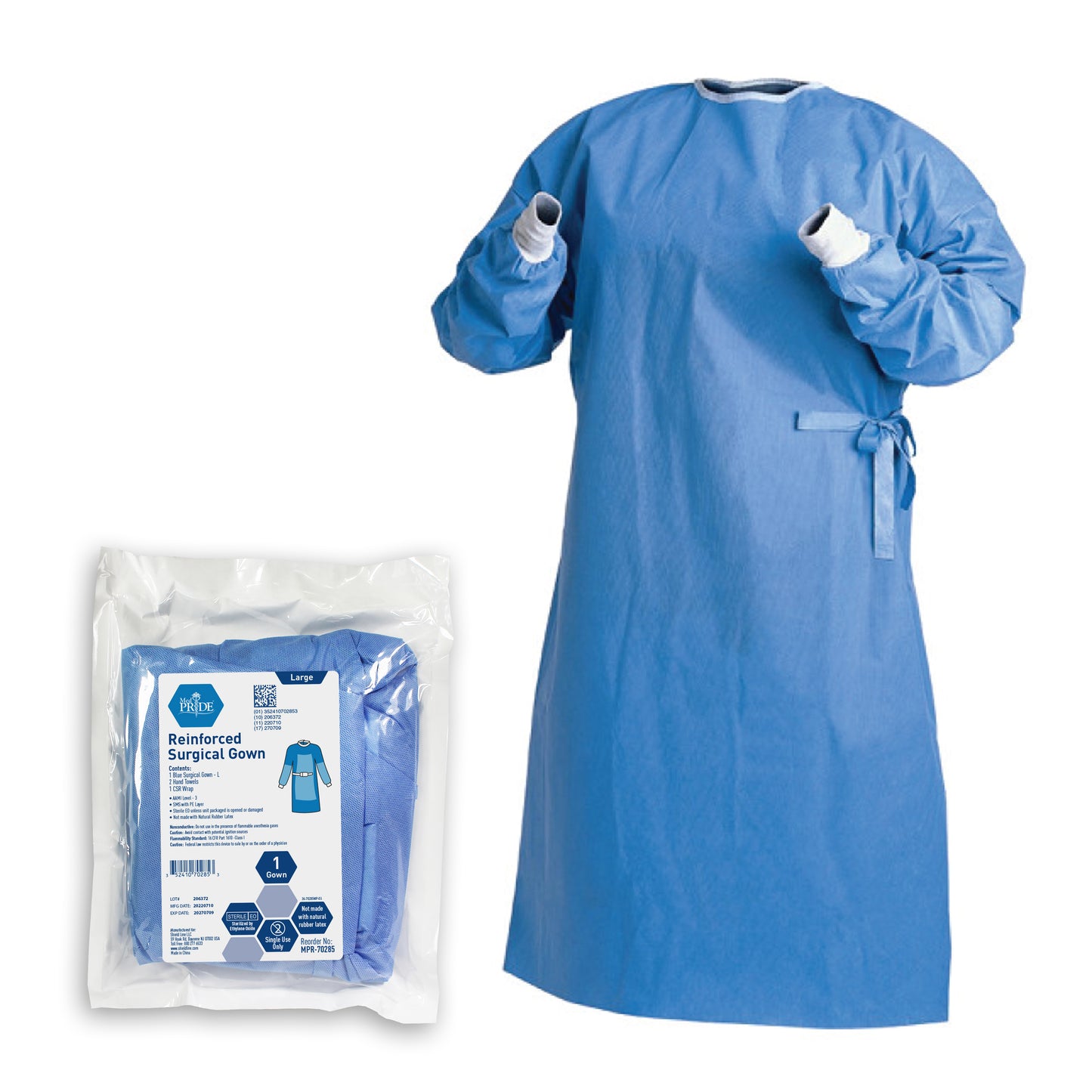 Surgeons Gowns Lrg - Reinforced w/2 Towels & 1 Wrap (AAMI-3) - 20/cs.