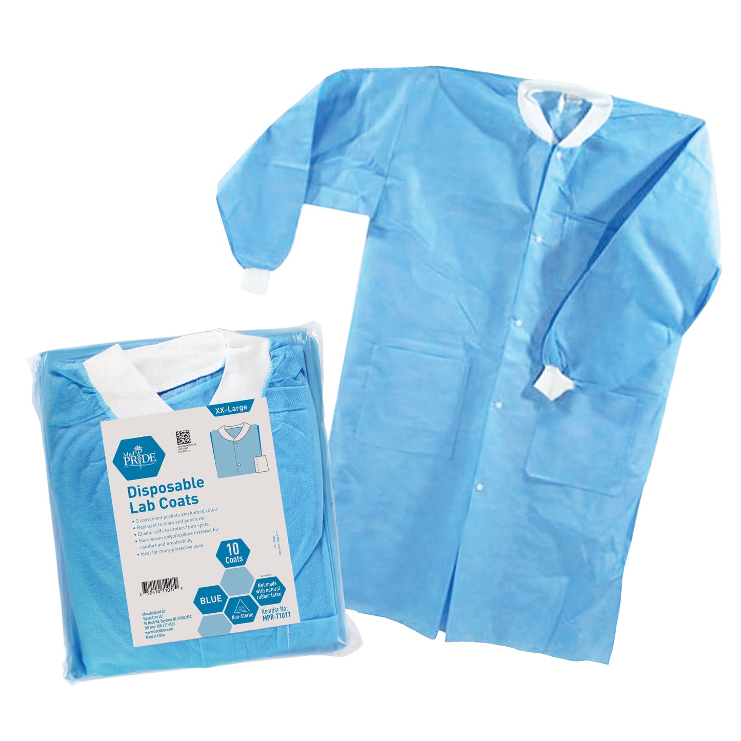 Lab Coat Blue XXL w/3 Pocket Knit Collar and Cuff - 3/10/cs.