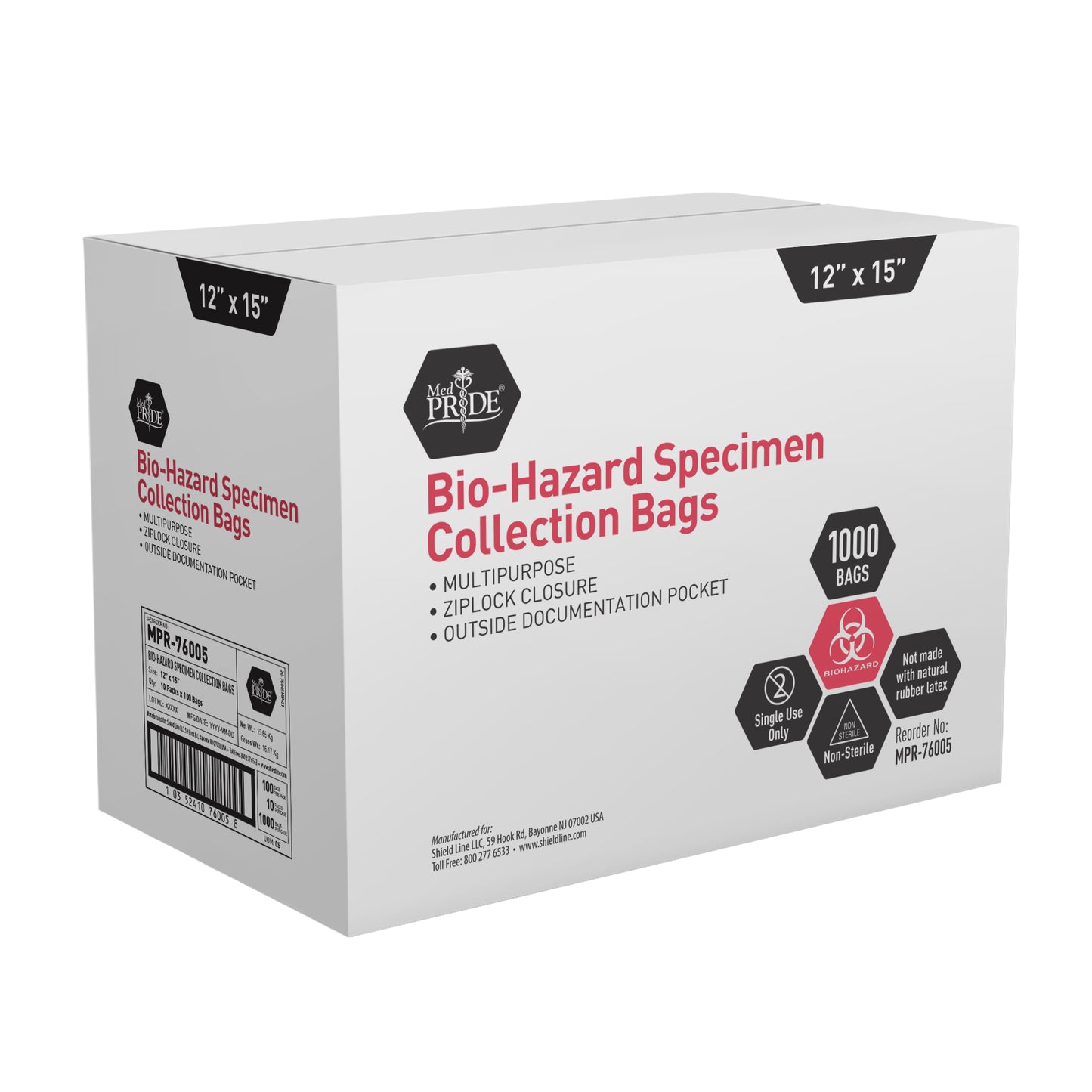 Biohazard Bags, 12" x 15", Case (MPR-76005)