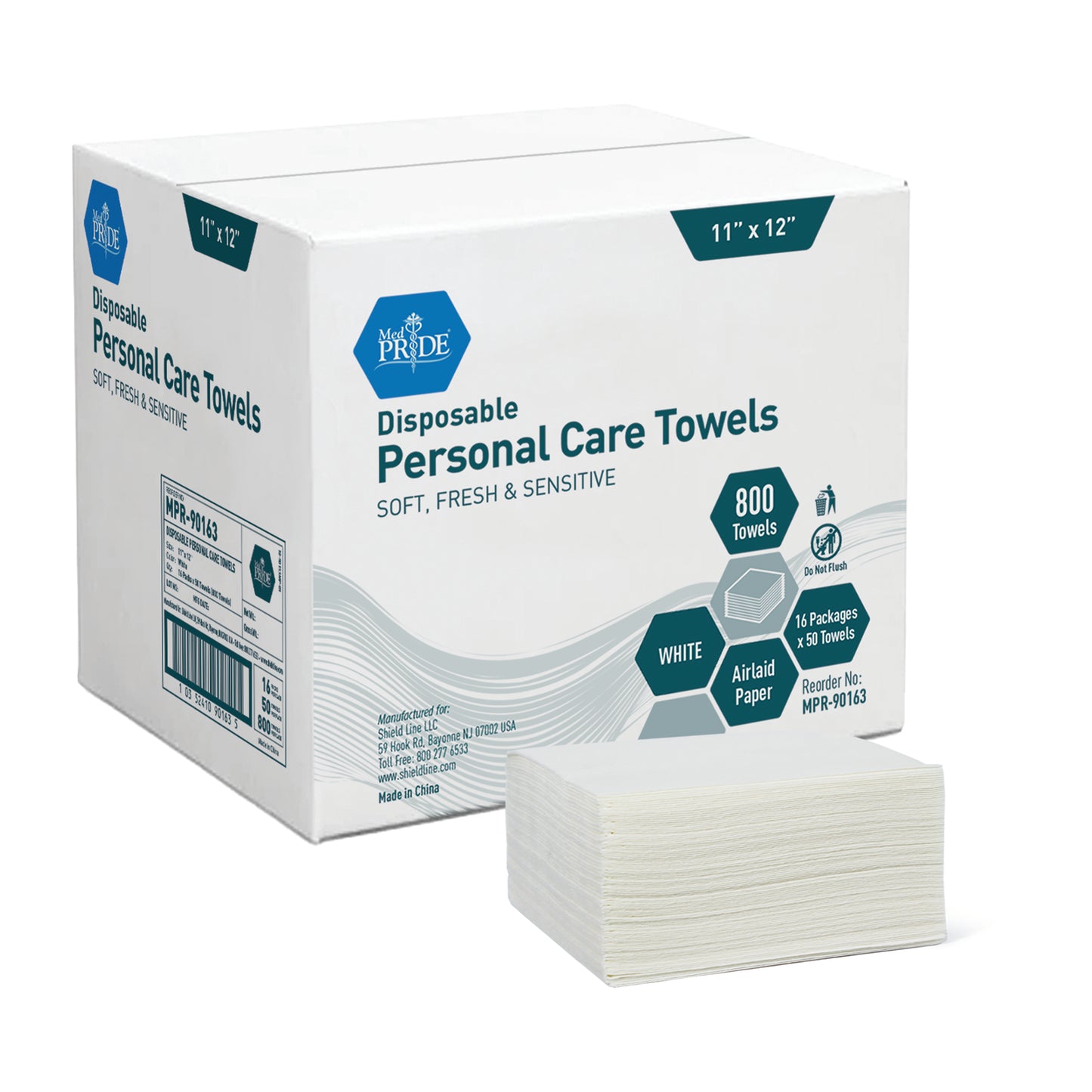 MedPride, Dry Washcloth, 11" x 12", Quarter Fold, Case (MPR-90163)