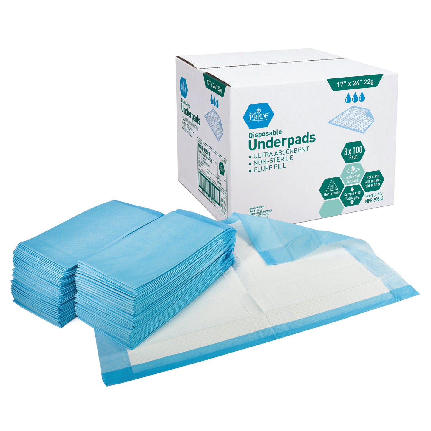 MedPride, Disposable Underpads, 17" x 24" (22 gram), Case (MPR-90503)