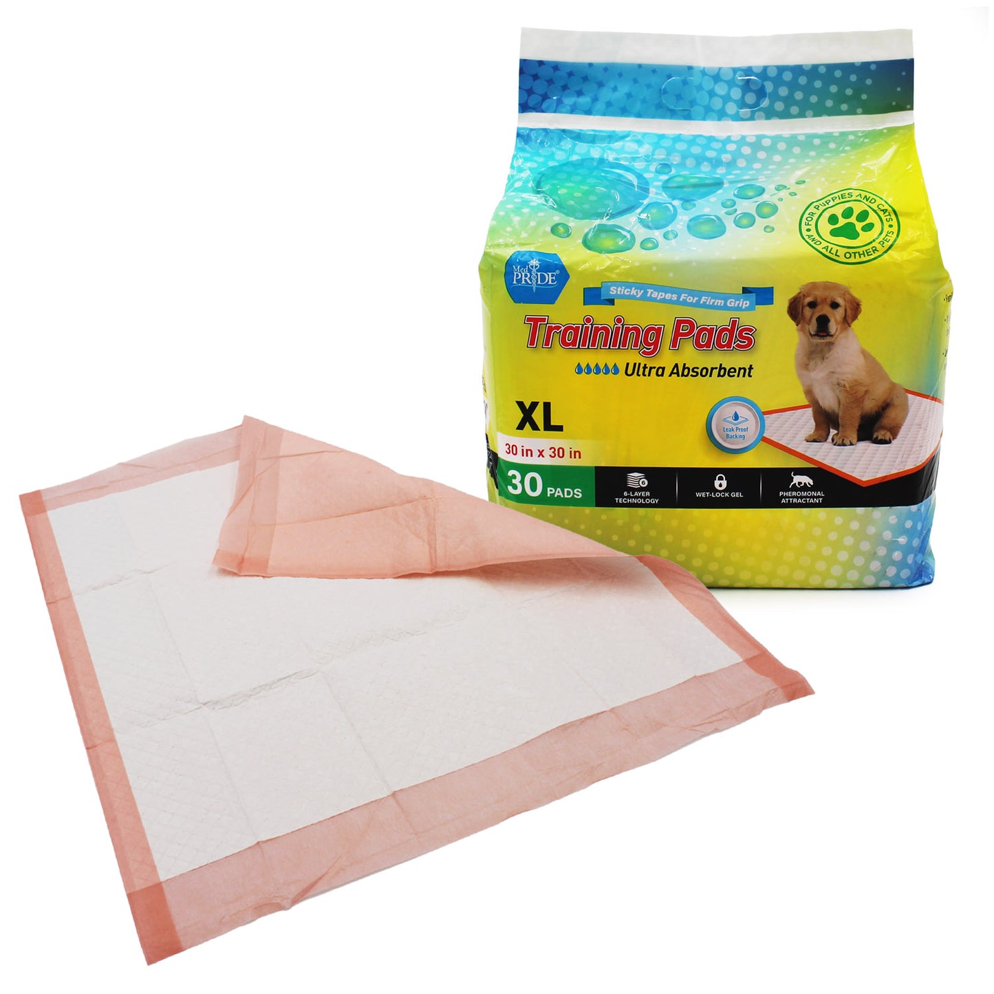 MedPride Pet Pads, 30 x 30 w/ pheromone & sticky strip (30 gram) - 6/30/cs.
