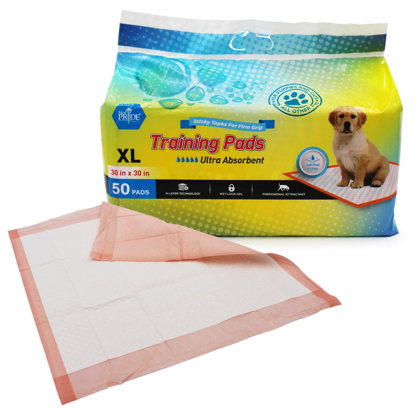 MedPride Pet Pads, 30 x 30 w/ pheromone & sticky strip (30 gram) - 3/50/cs.