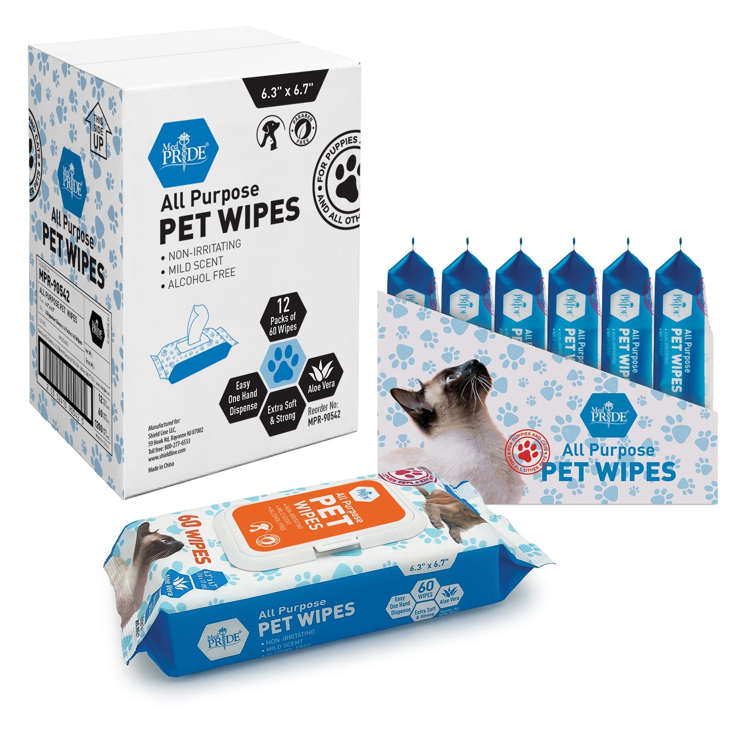 Med Pride Pet Wipe - 6.3"x6.7", 12/60/cs.