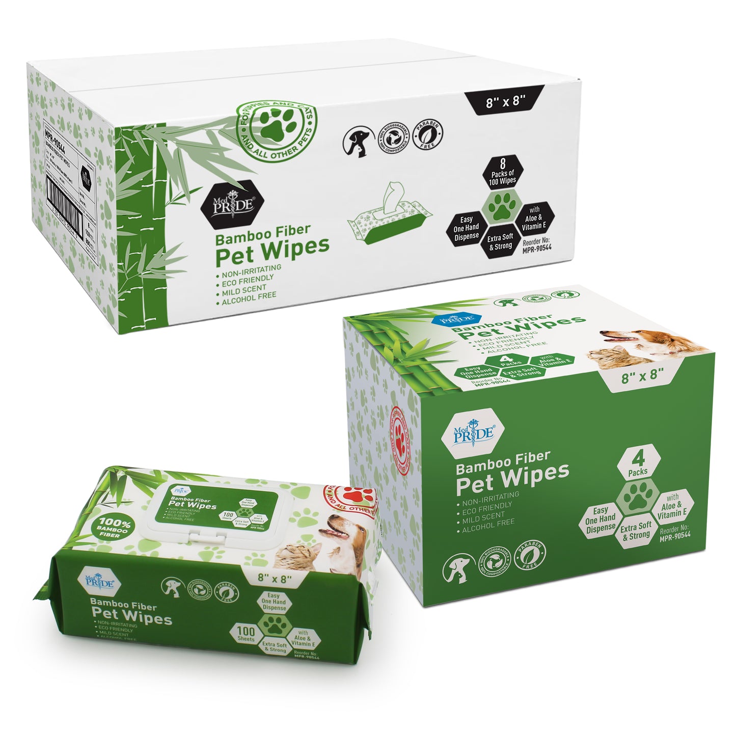 Med Pride Pet Wipes - 8"x8", 2/4/100/cs.