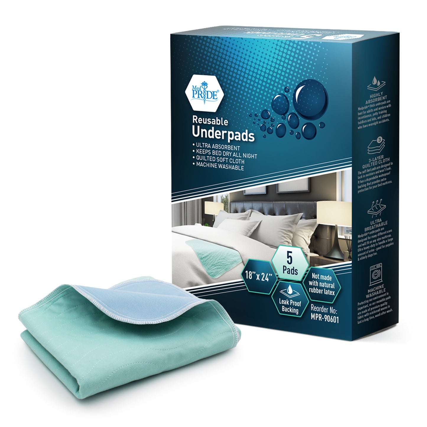 MedPride, Reusable Underpads, 18" x 24", Case (MPR-90601)